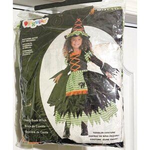 Story Book Witch Costume Toddler Girl 3T-4T Pretty Dress Hat Green Halloween NEW